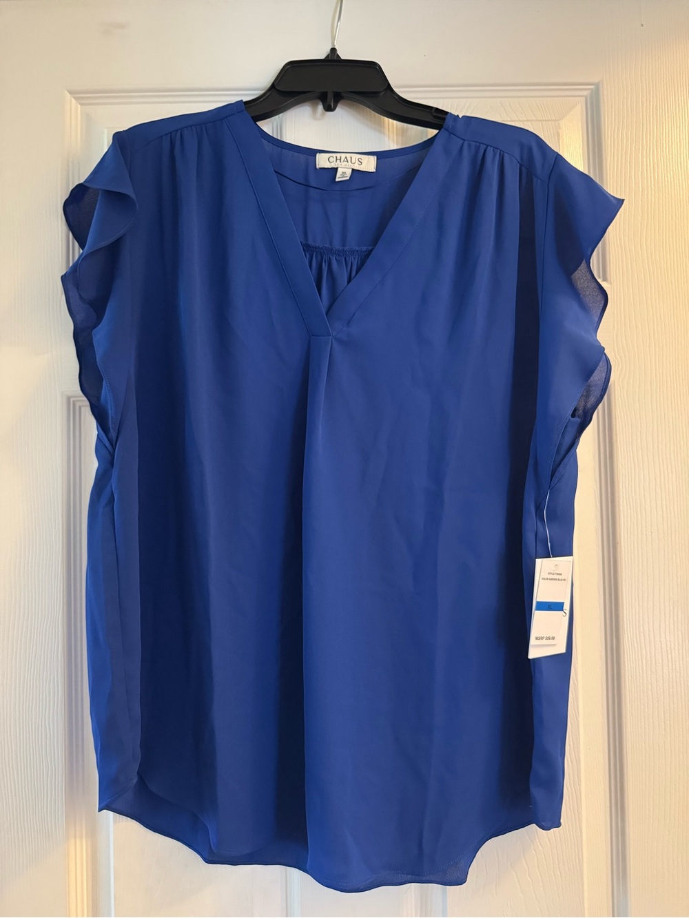 Chaus Women's Cobalt V-Neck Flutter Sleeve Blouse